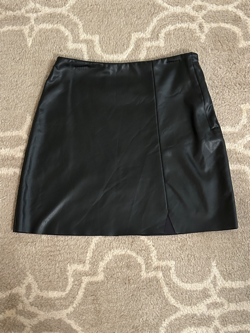 H&M Black Faux Leather Mini Skirt with Front Slit